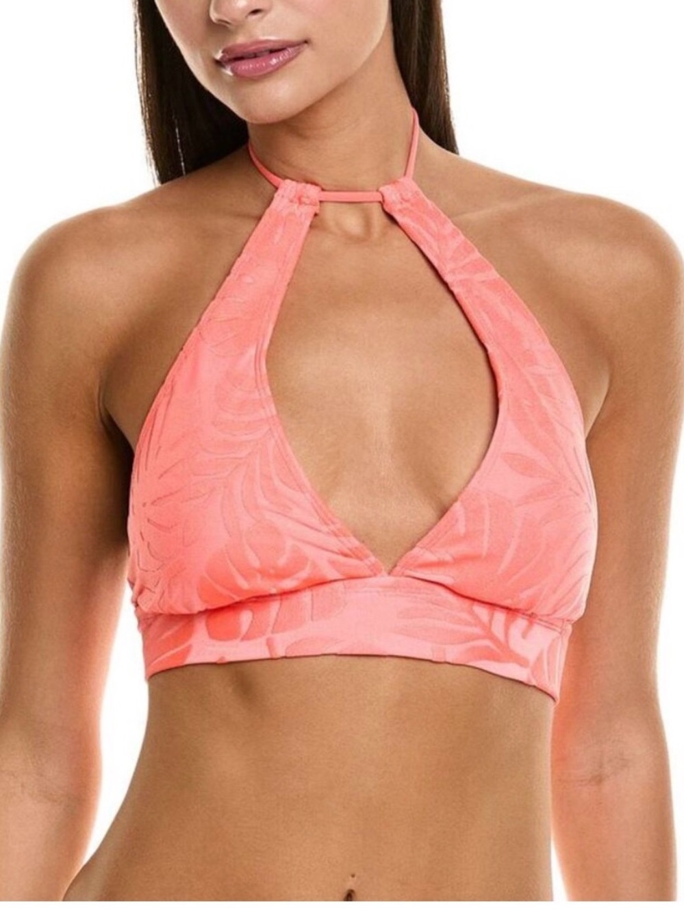 La Blanca Womens Island Palm Banded Halter Bra Bikini Top, Orange Coral New